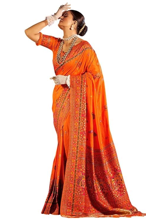 Women's Original Kanjivaram Pure Soft Silk Pashmina Silk Kanchi Pattu Hand Weving Designer Fancy Saree With Unstich Blouses Piecs
