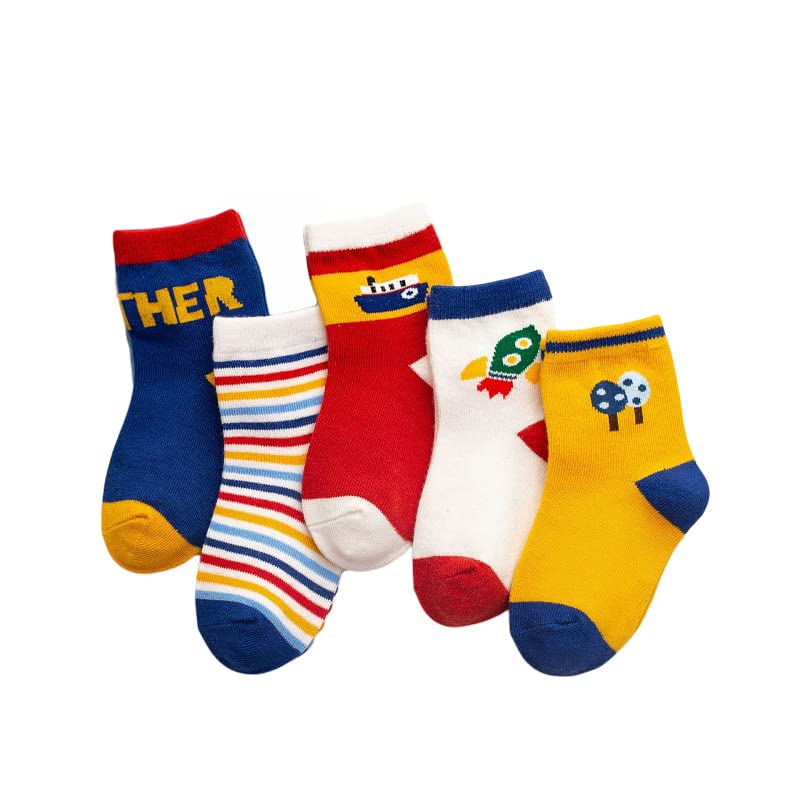 Colourful Socks for Kids, Crew length, Soft Pure Cotton, Lightweight & Breathable, 1 to 9 Years, Pack of 5, Designer socks - Image 4