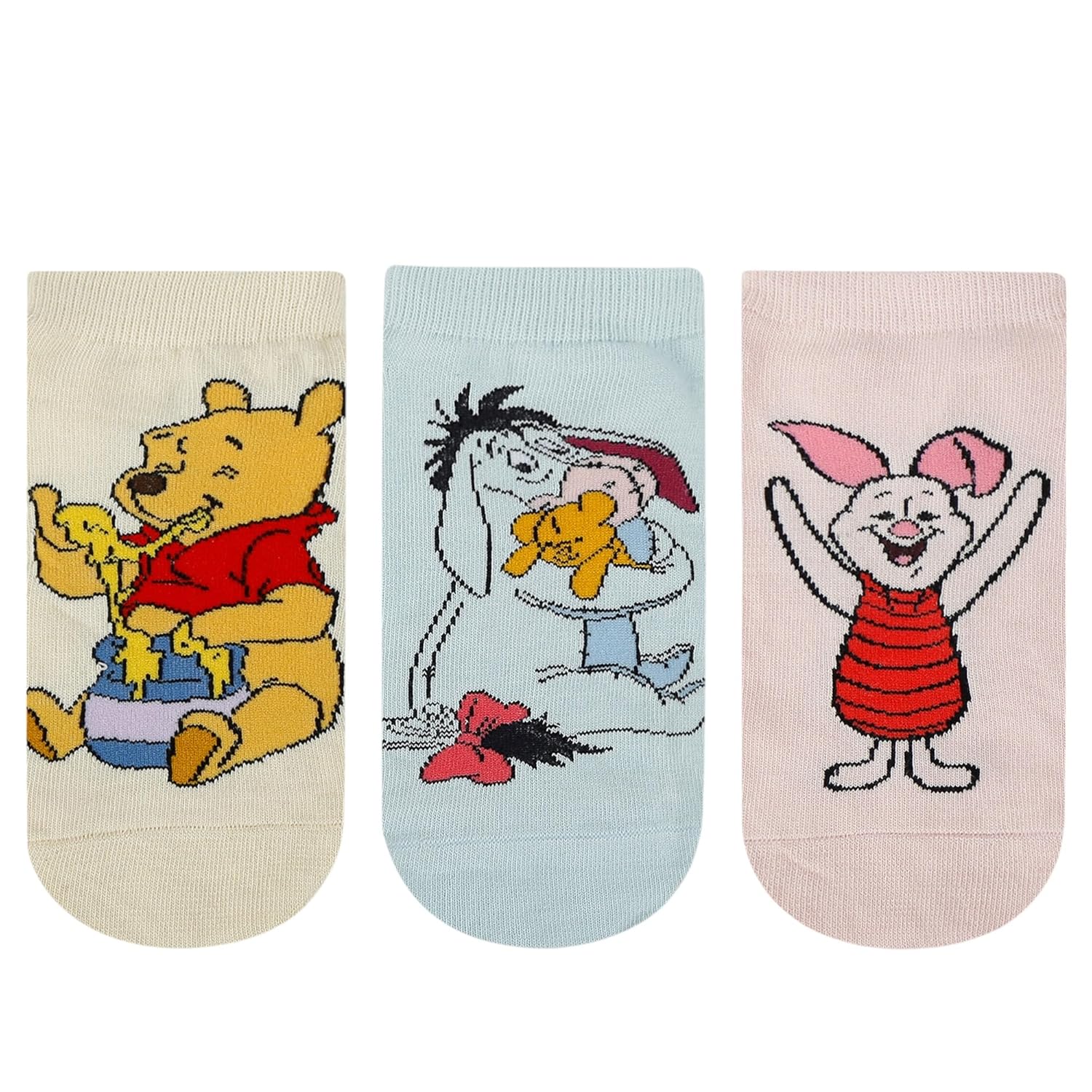 SocksXpress Disney Winnie the Pooh Character Lowcut/Ankle length socks for Women (Pack of 3 Pairs)(Free Size) White, Black, Grey|Made with 100% Cotton & Spandex - Image 3