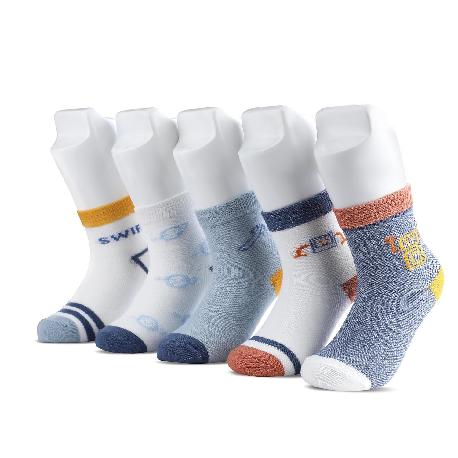 Colourful Socks for Kids, Crew length, Soft Pure Cotton, Lightweight & Breathable, 1 to 9 Years, Pack of 5, Designer socks - Image 5